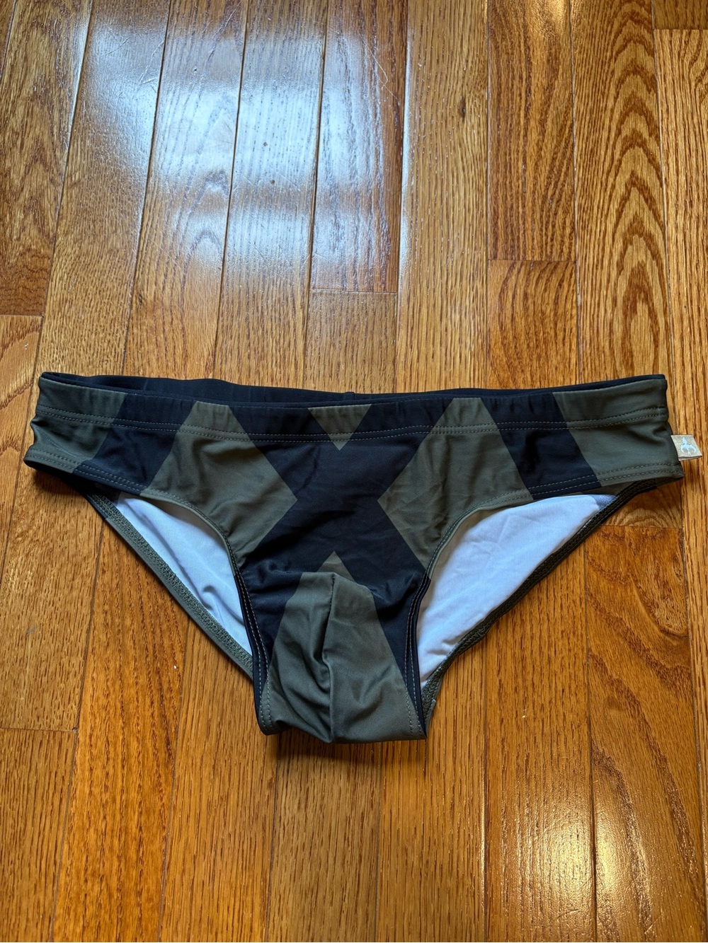 Ultra low rise “X” Men's Olive Green & Black Swim Briefs